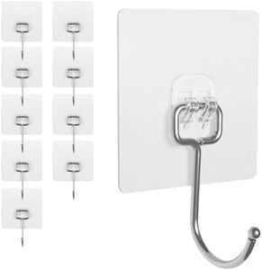 BaGushan Adhesive Wall Hooks for Hanging - 60lb Heavy Duty Waterproof & Rustproof, Sticky Hooks for Walls No Damage, Kitchen/Bathroom/Rental (Ganchos para Pared) 10-Pack