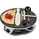 Andrew James Crepe and Pancake Maker | 33cm (13 Inch) Non-Stick Electric Hotplate for Pancakes | Includes Four Crepe Making Tools | 1200W Temperature and Thermostatic Control