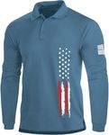 NUOKESASI Men's Long Sleeve Army Veteran Shirts,Casual USA Flag American Patriotic Golf Polos Independence Day Shirts Blue Gray-M