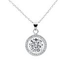 Cate and Chloe Blake True 18k White Gold Halo Pendant Necklace, Silver CZ Solitaire Necklace, Best Cubic Zirconia Pendent Necklaces for Women, Girls, Round-Cut, Special-Occasion-Jewelry MSRP 99