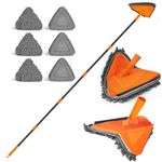 JEHONN Wall Mop with Long Handle 202 cm, Upgraded 180° Collapsible Baseboard Cleaner Tool with Squeegee, Ceiling Duster with 3 Microfiber and 3 Chenille Pads for Cleaning Window, Cabinet (Orange)