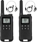 F22 Walkie Talkie Long Range Rechargeable 22 Channels FRS Hands-Free Two Way Radio with Headsets, USB Charger (1 Pair)