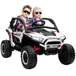 Qaba 24V 2 Seater Ride on Car, 4WD Electric Car Truck Toys Battery Powered with Spring Suspension Wheels, Remote Control, 3 Speed, Kids UTV with Lights, MP3, Horn, Music, White