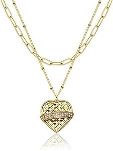 LOYATA Bohemia Layered Necklace, Bar Coin Charm Pendant Neckalce Delicate Station Chain Multilayer Dics Bar Choker Necklaces for Women (Layered Heart Necklace)