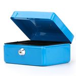 Small Cash Box with Key Lock, Decaller Portable Metal Money Box with Double Layer & 2 Keys for Security, Skyblue, 6 1/5" x 5" x 3", QH1505XS