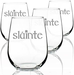 Bevvee Slainte Irish Cheers - Stemless Wine Glasses - Set of 4 - Fun Irish Themed Gifts and Decor - Large 17 Ounce