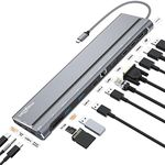 USB C Docking Station Triple Monitor, Laptop Docking Station with Dual HDMI, DP, VGA, Ethernet, USB3.2 Gen2 10Gbps,3 USB A,SD/TF Slots,3.5mm Audio,Power On/Off Button for Dell/HP/Lenovo Laptops