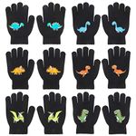 QKURT 6 Pairs of Children's Magic Gloves, Winter Thermal Gloves Full Fingers Kid’s Gloves Dinosaurs/Excavator Pattern for Boys Girls