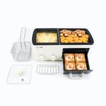 wOod-it Newest 4 in 1 Hot Pot Electric with Grill and Frying Basket, Independent Dual Temperature Control, Fast Heating for Korean BBQ, Simmer, Boil, Fry, Roast, Off white