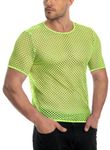 ADOREJOY Men’s Fishnet Shirts See Through Tops Short Sleeve Slim Fitted Crewneck Muscle Tees (Bight Green, S)