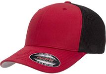 Flexfit Unisex Flexfit Trucker Mesh Fitted - 2-tone Cap, Red/Black, One Size UK