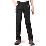 Kutook Women's Windproof Fleece Lined Hiking Pants Softshell Cargo Pants with Multiple Pockets Black Large