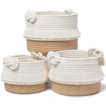 NaturalCozy 3-Piece Boho Decor Storage Basket Set – Cotton Rope Woven Baskets for Organizing! Small Basket for Baby Stuff, Baby Shower Basket Gift, Nursery Baby Basket, Planter, Toy Basket, Shelves