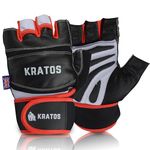 Kratos Weight Lifting Gym Workout Gloves for Crossfit Exercise Fitness Strength Training Hanging Pull ups Bodybuilding Powerlifting Cycling Leather Gloves with Wrist Wrap Support Men & Women