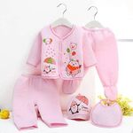 Fancy Walas New Born Baby Winter Wear Clothing Set - 5Pcs Cotton Fleece Or Flannel Suit For Boys, Girls, Unisex (Baby Pink, 0-3 Months)