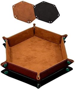 SIQUK 2 Pieces Dice Tray PU Leather Dice Folding Hexagon Tray Dice Holder for Dice Games Like RPG, DND and Other Table Games (Camel and Black)