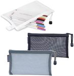 TuoYi 3Pcs Multifunctional Mesh Pouch,Stationery Cosmetics,Clear Zipper Bag Easier Find Items,Good for Office, Makeup,Travel Accessories, Student Etc.(Black Grey White Each)