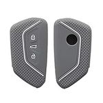 kwmobile Car Key Cover Compatible with VW Golf 8 3 Button Car Key Key Cover - Silicone Protective Car Key Fob Case - Light Grey/White