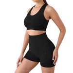 Shopipistic 2 Pc Butt Lifter Gym Wear for Women Workout Set Combo, I-Shaped Wire Free Padded Sports Bra with High Waist Butt Lifting Shorts for Great Comfort, Athleisure Yoga Wear- Black Size L/XL