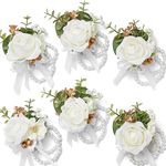 Serwalin 6 Pcs Corsage Ivory Artificial Flowers Roses Wrist Corsage for Prom Homecoming Party Accessories for Bride Bridesmaids, Mother of Bride and Groom