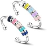Leogony 2PCS Leogony 2PCS Fidget Rings for Anxiety Kids Girls, Adjustable Fiddle Ring, Spinning Enamel Stress Ring