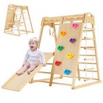 FUNLIO 8-in-1 Wood Indoor Playground for Kids 3-8 Years, Larger & Heavier Climbing Toys with Solid Pine, Indoor Gym for Kids with Swing/Slide/Climbing Rock/Net/2 Ladders/Monkey Bars/Gymnastic Rings