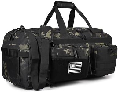 LHI 50L Tactical Duffle Bag for Men, 3-in-1 Gym Duffle and Backpack, Shoe Compartment, Laptop Sleeve and MOLLE, Carry-On Travel Weekender and Overnight Bag – Black CP Camo