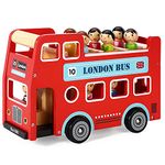 SOKA Wooden Original Double Decker Red Classic London Sightseeing Bus with Driver & Passenger Figurines Toy Playing Set Miniature Display Model Figures for Kids Children Girls Boys Ages 3 year old +