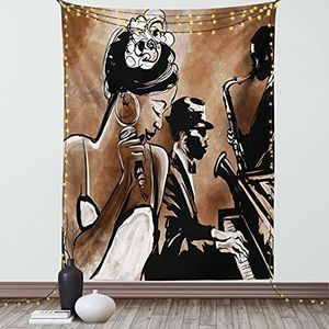 Vintage Tapestry Personalized Decor, Jazz Music Lover Musician Gifts for Men Women Musical Theme Retro Bar Decorations Wall Hanging Tapestry Vintage Throw, Brown Taupe