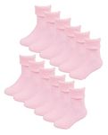 Sock Snob Baby Cotton Turn Over Top Socks | 6 Pair Pack Plain Funny Socks for Boy and Girl (12-24 Months, Pink)