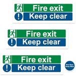 Fire Exit Keep Clear Sign(3+1) - Durable Vinyl with Self-Adhesive Backing - Landscape - 300mm x 100mm, 1 x fire door keep shut