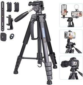 Camera Tripod Lightweight Travel Tripod Aluminum Tripod for DSLR Camera, Cellphone, Canon, Nikon, Sony（Extra Gift:Extension Bracket, Quick Release Plates，Phone Clip,Phone Camera Remote Control