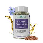 Neuherbs Veg Omega 3 1000mg- 60 Capsules| Cold Pressed Flaxseed Oil Capsule with Omega 3-6-9 For Men & Women | Total 821mg Omega3 with Vitamin D3 & E to Support Heart, Joint & Skin | Veg Capsule Shell Omega3