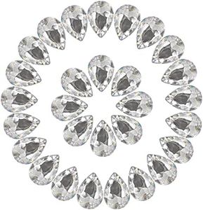 Jyukan DIY Teardrop Crystal AB Resin Rhinestone Pointback Glass Faceted Jewelry Making Craft (50Pcs)