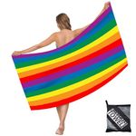 Large Thin Microfibre Beach Towel with Bag for Adult Men Women,160x90cm Rainbow Beach Towels Quick Dry Sand Free Lightweight Swim Bath Towel for Travel,Swimming,Pool,Holiday,Camping,Yoga,Gym Sports