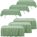 Oudain 6 Pcs Plastic Table Skirts and Stain Proof Table Cloths 54 x 108 in Rectangle Plastic Tablecloth 168 x 29 in Disposable Table Skirts for Thanksgiving Christmas New Year Party (Green)