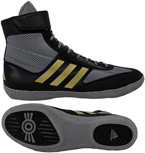 adidas Men's Combat Speed 5 Wrestling Shoe, Grey/Black/Metallic Gold, 9.5