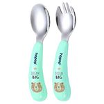 Hopop Stainless Steel Baby Feeding Spoon and Fork Set | Baby Cutlery Set | Spoon & Fork Set with Travel Case for Kids | Self Feeding Spoon & Fork Set | BPA Free | Green