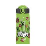 Zak Designs Minecraft Water Bottle For School or Travel, 25 oz Durable Plastic Water Bottle With Straw, Handle, and Leak-Proof, Pop-Up Spout Cover (Creeper)