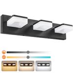 3 Colors Dimmable Black Bathroom Light Fixtures Over Mirror LED Vanity Lights for Bathroom Acrylic Stainless Steel 3 Light Bathroom Vanity Light Fixtures, Adjustable 3000K/4000K/6000K, 360° Rotate