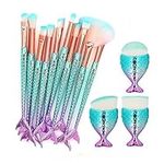 LHEI Lovely Gradual Blue Makeup Brushes Set 13pcs 3D Mermaid Makeup Brush Cosmetic Brushes Eyeshadow Eyeliner Blush Brushes