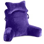 Reading Pillow-Extra Large 31" Bed Rest Pillow with Detachable Neck Roll & Arms for Sitting in Bed or Couch-Backrest Reading Pillow Adult Back Pillows for Reading/Watching TV/Gaming/Relaxing-Purple