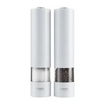 Cooks Professional Electric Automatic Salt and Pepper Mill Set | Battery Operated Grinders | Adjustable Grinding & One Touch Button | Condiment Grinder (White, Salt & Pepper Mills)