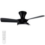 Soilsiu Ceiling Fans with Lights, 32 inch Low Profile Ceiling Fan with Light and Remote, Flush Mount Ceiling Fan for Bedroom, Flush Mount, Reversible, 3CCT, Dimmable, Noiseless (Black)