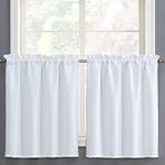 Home Queen White Water Resistant Bathroom Window Curtain, Waffle Textured Half Tier Curtains for Kitchen Cafe, 36" W X 36" L Inches, Set of 2