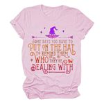 Summer Tops for Women 2024 Halloween Letter Witch Hat Printed Tshirts Casual Plus Size Blouses Fall Short Sleeve Tees, G, X-Large