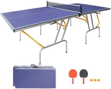 8ft Full Size Ping Pong Table, Folds into Quarters, Foldable & Portable Ping Pong Table Set with Net, 2 Table Tennis Paddles and 3 Balls, for Adults/Teens