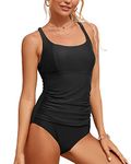 VECENEY One Piece Bathing Suit for Women Tummy Control Criss-Cross Back Swimsuits U Neck Ruched Modest Swimwear Black XL