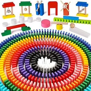 Lewo 1000 Pcs Wooden Dominoes Set for Kids Building Blocks Racing Tile Games with Storage Bag