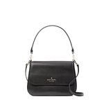 Kate Spade New York handbag for women Staci Saffiano Leather Flap Shoulder Bag, Black, Black, contemporary